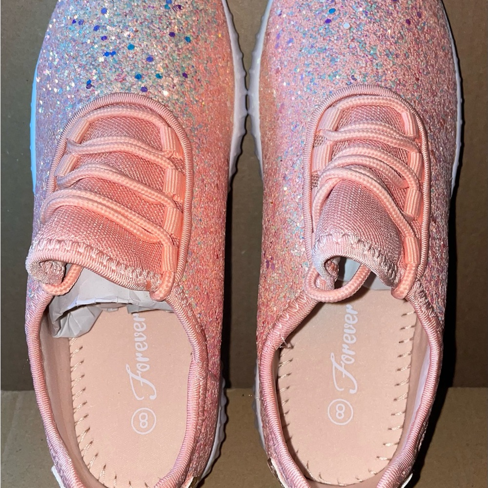 Forever Brand Glittery Peachy-Pale Skin Tone Sneakers Womens 8 NIB Dusty Rose - Picture 6 of 8